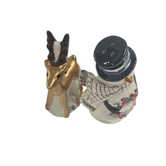 Fitz And Floyd Winters Wonder Snowman & Reindeer Salt And Pepper Shakers Set - Picture 3 of 6
